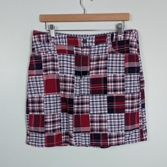 Madras Plaid Skort Skirt 12 Red Blue Y2K Preppy Nautical Croft Barrow Classic - Picture 1 of 10